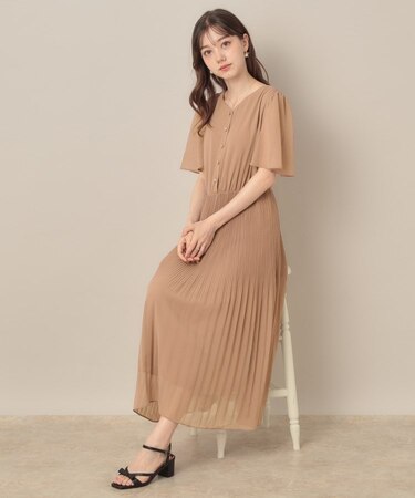 【二の腕カバー・楽ちん・通勤】シフォンプリーツワンピース