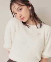ラメフェザー半袖ニット