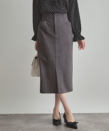 【洗える・ストレッチ・通勤】スエード調ダンボールIラインスカート