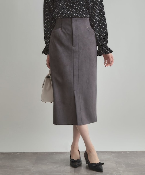 【洗える・ストレッチ・通勤】スエード調ダンボールIラインスカート