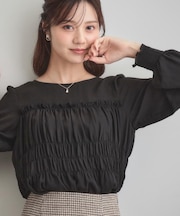 【マシンウォッシャブル・きれいめ・通勤】シャーリングチュニックブラウス