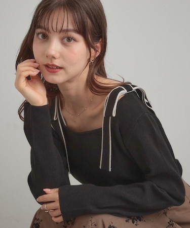 【着映え・フェミニン・高見え】配色リボン総針ニットトップス