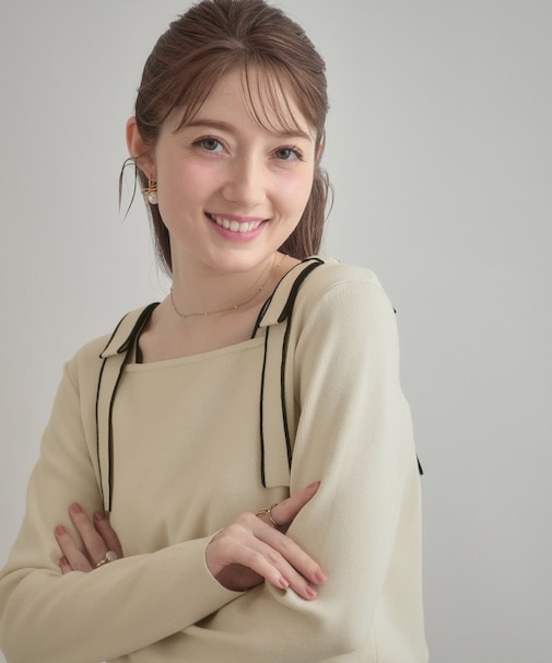 【着映え・フェミニン・高見え】配色リボン総針ニットトップス