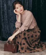 【美シルエット・通勤】フロッキーフラワープリントスカート