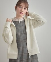 【マシンウォッシャブル・UVケア・大人可愛い】リボン刺繍ダンボールZIPフーディ