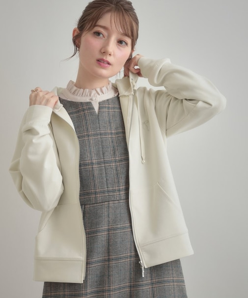 【マシンウォッシャブル・UVケア・大人可愛い】リボン刺繍ダンボールZIPフーディ