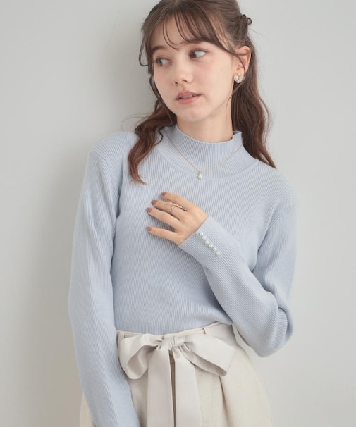 【多機能・フェミニン】パール調リブニット