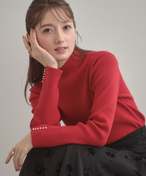 【多機能・フェミニン】パール調リブニット
