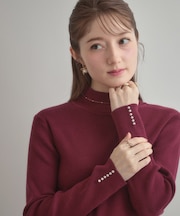 【多機能・フェミニン】パール調リブニット