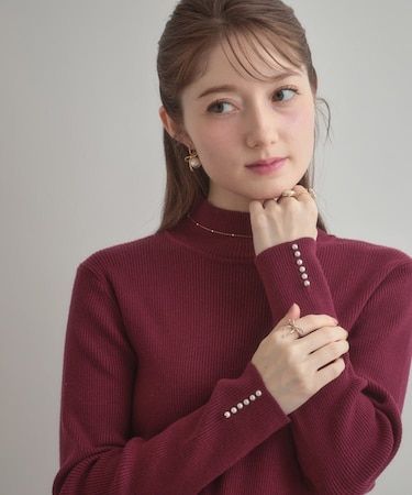 【多機能・フェミニン】パール調リブニット