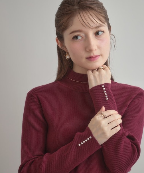 【多機能・フェミニン】パール調リブニット