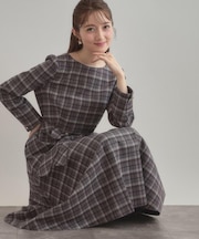 【大人可愛い・微起毛】先染めチェック柄フィット＆フレアワンピース
