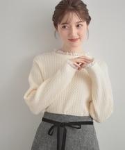 【大人上品・着映え】ケーブルレース バックリボンニット