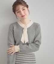 【クラシカル・大人レディ】千鳥ジャカードパール調タイニットトップス