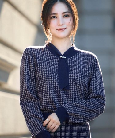 【クラシカル・大人レディ】千鳥ジャカードパール調タイニットトップス