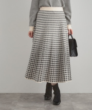 【クラシカル・大人上品】千鳥ジャカードニットプリーツスカート