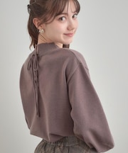 【後ろ姿も着映える・通勤】バックレースアップ微起毛ニット