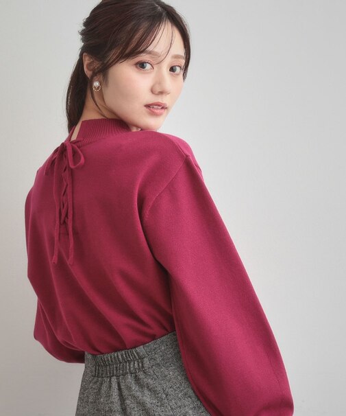 【後ろ姿も着映える・通勤】バックレースアップ微起毛ニット