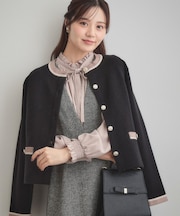 【通勤・大人上品】ムースタッチジャカード 配色スカラカーディ