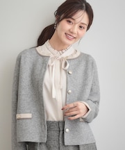 【通勤・大人上品】ムースタッチジャカード 配色スカラカーディ