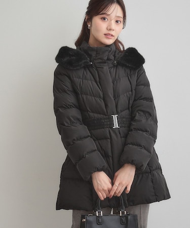 【2WAY・3WAY】フードフェイクファー ベルト付きミドル丈ダウンコート