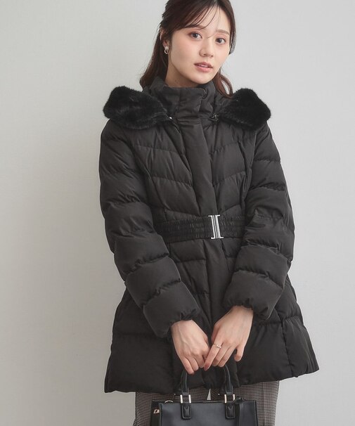 【2WAY・3WAY】フードフェイクファー ベルト付きミドル丈ダウンコート