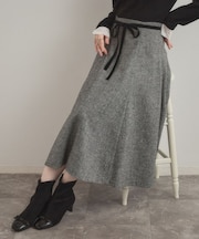 【通勤・大人上品】ラメツイード フレアスカート