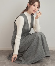 【通勤・大人上品】ラメツイード ジャンパースカート