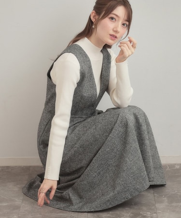 【通勤・大人上品】ラメツイード ジャンパースカート