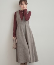 【通勤・大人上品】ラメツイード ジャンパースカート