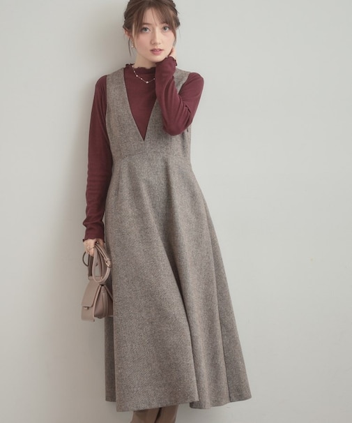 【通勤・大人上品】ラメツイード ジャンパースカート