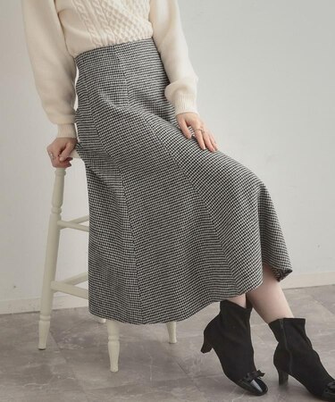 【クラシカル・パッと目を惹く】ラメ千鳥 マーメイド フレアスカート