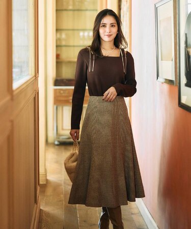 【クラシカル・パッと目を惹く】ラメ千鳥 マーメイド フレアスカート