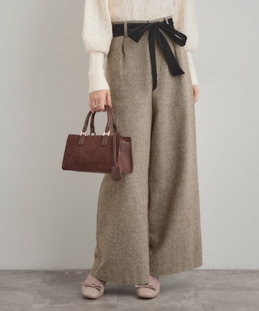 【上品華やか・通勤】ラメツイード ワイドパンツ