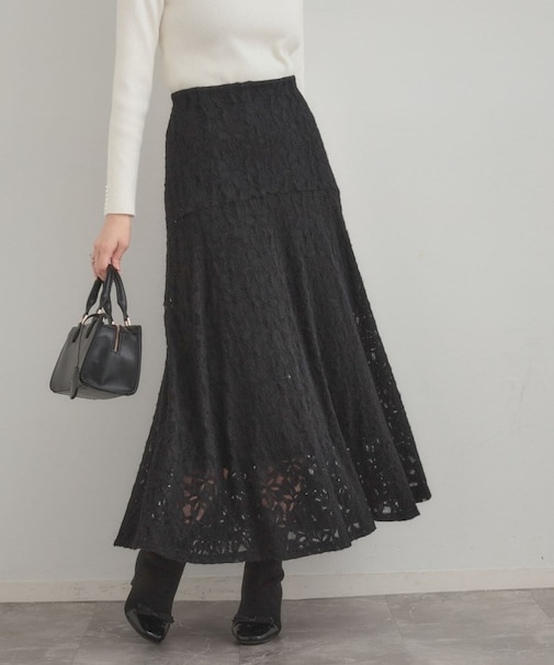 起毛フラワーレーススカート