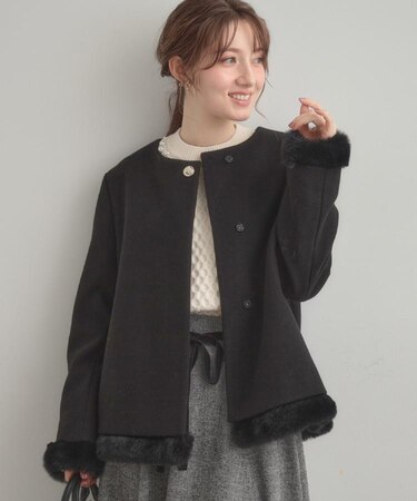【大人レディ・フェイクファー取り外し可能】ケープ風ショートコート