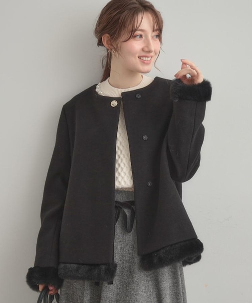 【大人レディ・フェイクファー取り外し可能】ケープ風ショートコート
