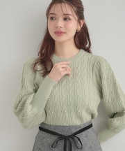 【華やぎ・一枚で着映え】ケーブルパール調ニット