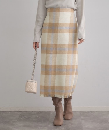 起毛チェックIラインスカート