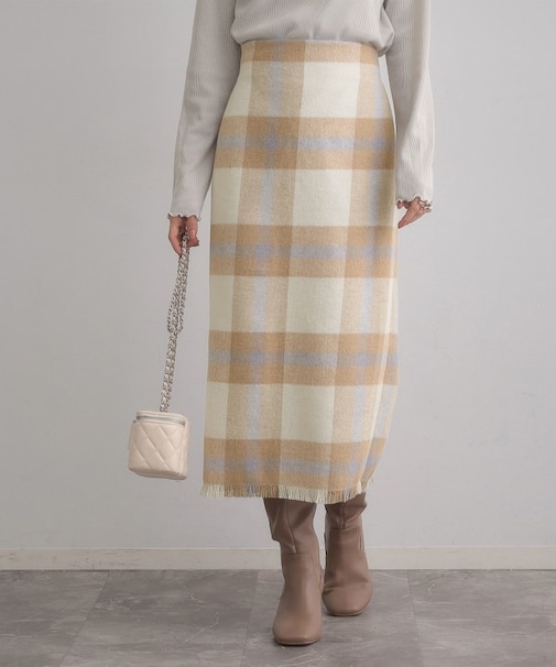 起毛チェックIラインスカート