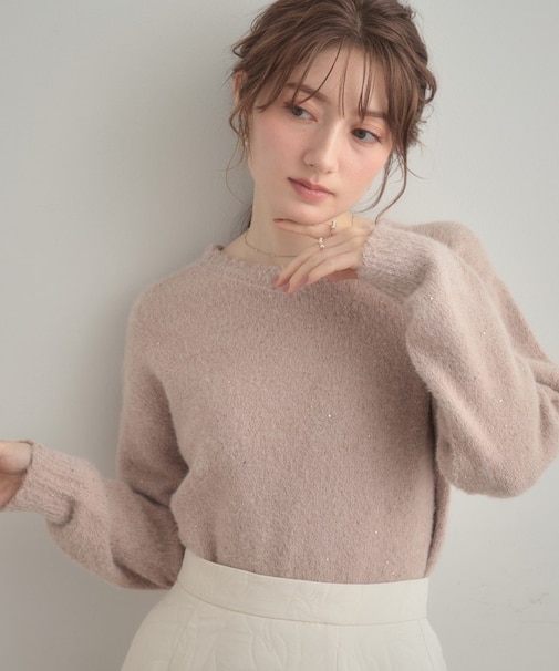 【前後2WAY】スパンコールラメフェザー ニット