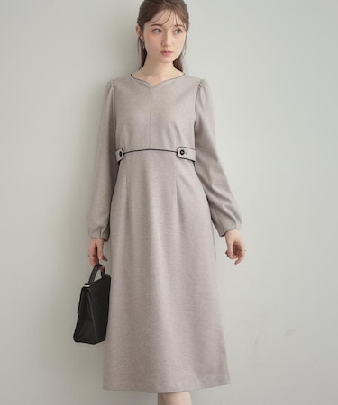 【通勤】起毛ポンチAラインワンピース