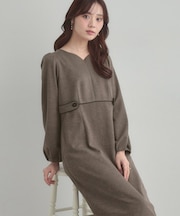 【通勤】起毛ポンチ配色Aラインワンピース