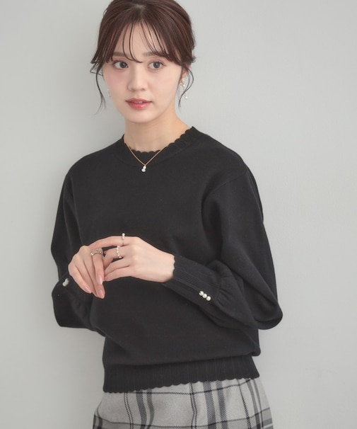 【洗える/スカラデザイン】パフスリーブ ニット