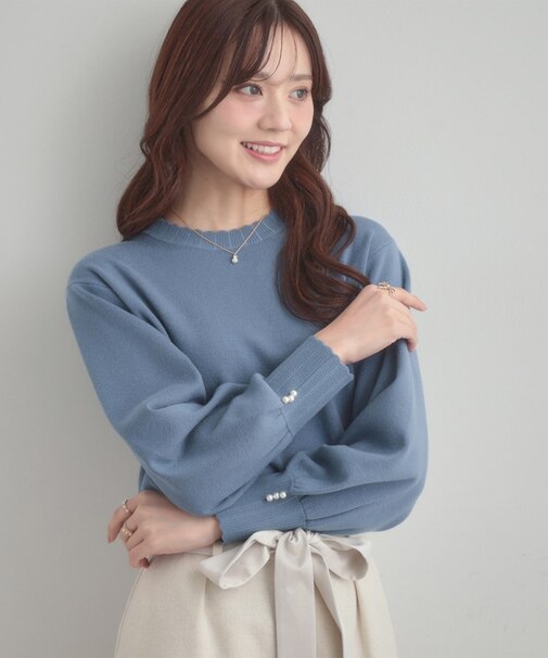 【洗える/スカラデザイン】パフスリーブ ニット