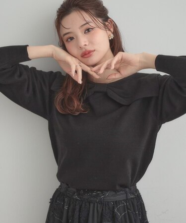 【着映え】リボンカラー デザインニット