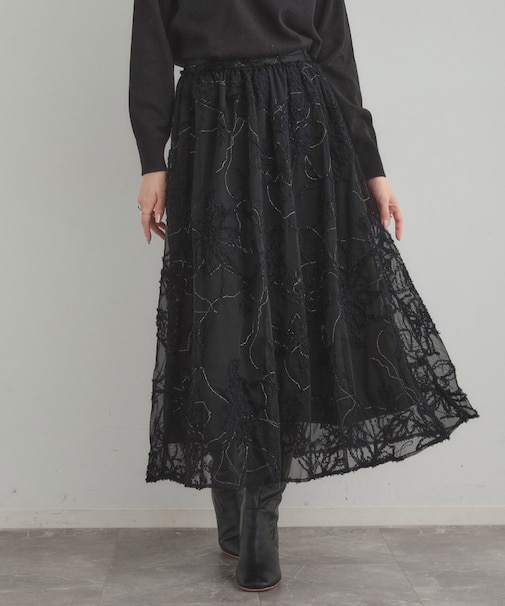 【通勤】ラメ刺繍ブークレチュールスカート