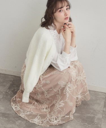 【通勤】ラメ刺繍ブークレチュールスカート