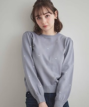 【着映え】ハートドットラメ刺繍ニット