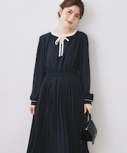 【ハレの日・通勤】配色シフォンプリーツ ワンピース